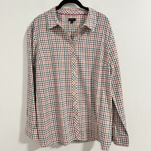 Talbots Shirt Womens XL Orange Pink Button-Up Colorful Check Long Sleeve